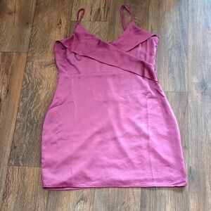 Lulu's Fabulous Vibrant Magenta Satin Surplice Mini Dress Large